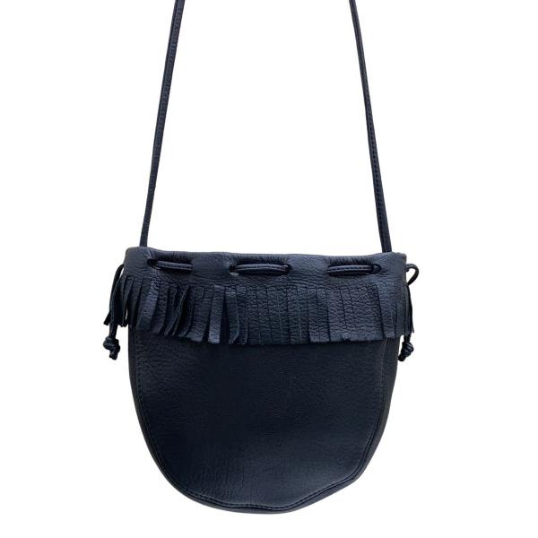 Aeta ショルダーバッグ 巾着バッグ ブラック Aeta◇フリンジ巾着ショルダーバック/ショルダーバッグ/レザー/BLK