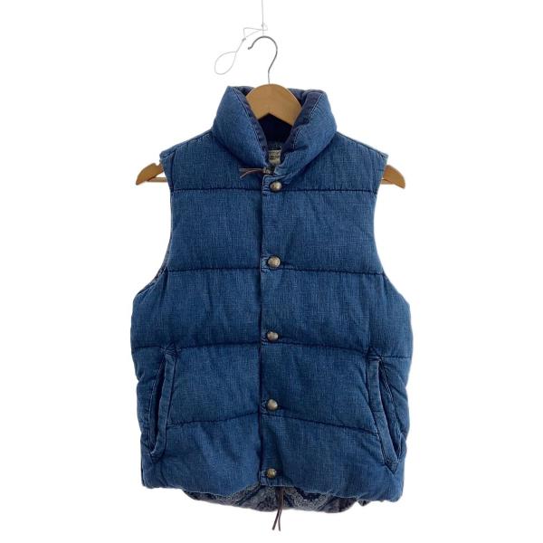 デニム　レザー ダウンベスト　コンチョボタン デニム レザー ダウンベスト コンチョボタン