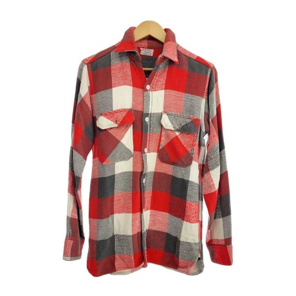 50s/winter king/ネルシャツ/マチ付/皿ボタン/コットン/RED/チェック