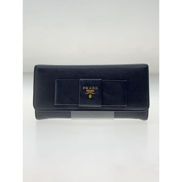 PRADA◇リボン/サフィアーノ/長財布/レザー/NVY/レディース