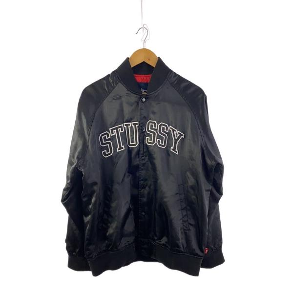 STUSSY◇スタジャン/M/ポリエステル/BLK/無地 : セカンドストリート