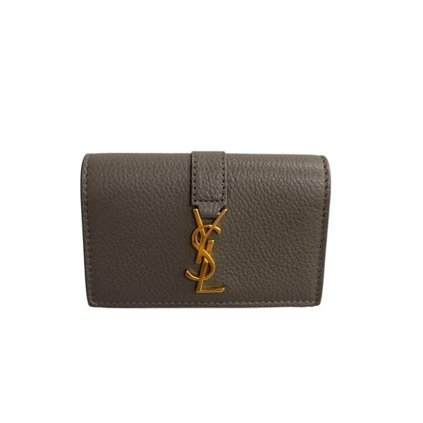 YVES SAINT LAURENT◇キーケース/レザー/GRY/無地/レディース