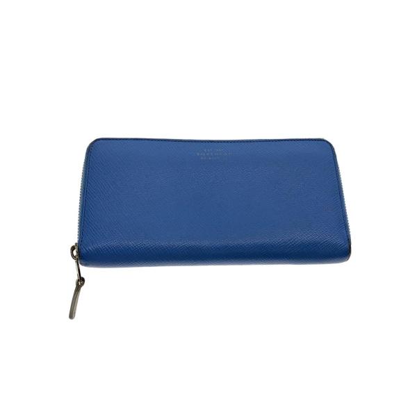 SMYTHSON◆長財布/レザー/BLU/無地/メンズ