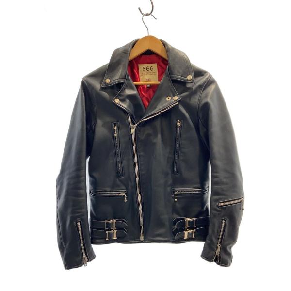 666 Leather Wear レザーライダースジャケット 34 666 Leather Wear◇ダブルライダースジャケット/34/レザー/NVY/無地