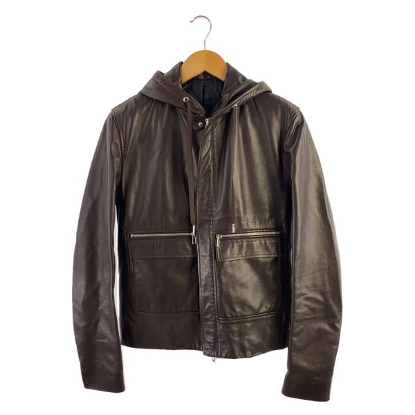 Dior HOMME◇フード/ダブルジップ/レザージャケット/44/羊革/BRW