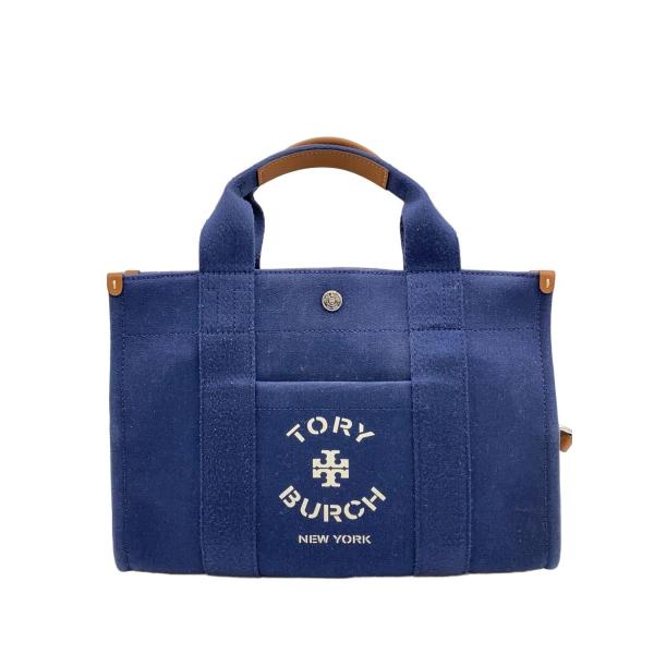 TORY BURCH◇トートバッグ/キャンバス/NVY/10008684 : セカンド