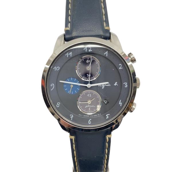 agnes b.◇ソーラー腕時計/アナログ/レザー/NVY/NVY/V172-0AW0