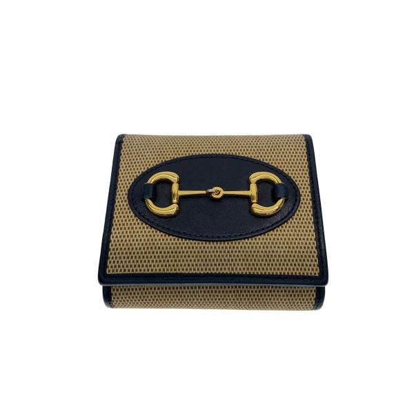 GUCCI◇2つ折り財布_ホースビット1955/キャンバス/BEG/無地/レディース