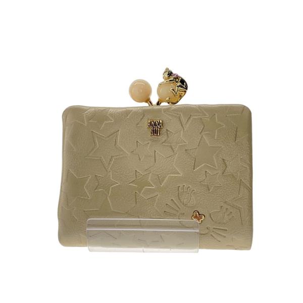 ANNA SUI 二つ折り財布 がま口 猫モチーフ ANNA SUI◇2つ折り財布/--/CRM/総柄/レディース/313752猫装飾/がま口
