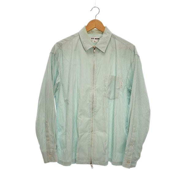 TTT_MSW◇ZIP UR SHIRT/長袖シャツ/S/コットン/BLU/ストライプ/TTT