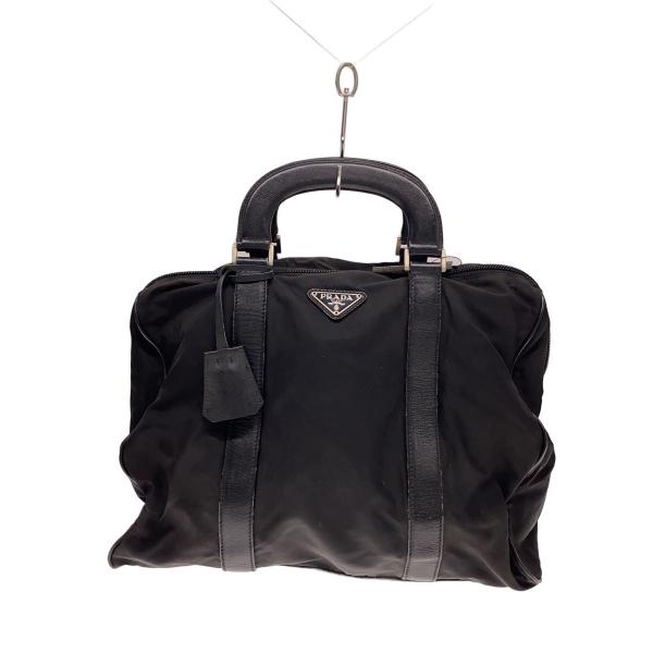 PRADA プラダ ナイロン ボストンバッグ 黒　ショルダー破損で無し。 PRADA◇ボストンバッグ/ナイロン/ブラック/無地/スレ有/内側破れ有