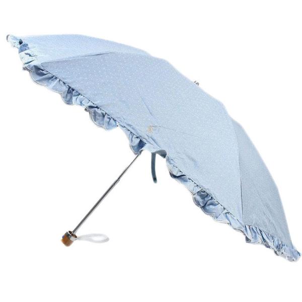 お値下げ！ ポロ・ラルフローレン☆ブルー水玉 フリル 晴雨兼用折りたたみ傘 お値下げ！ ポロ・ラルフローレン☆ブルー水玉 フリル 晴雨兼用