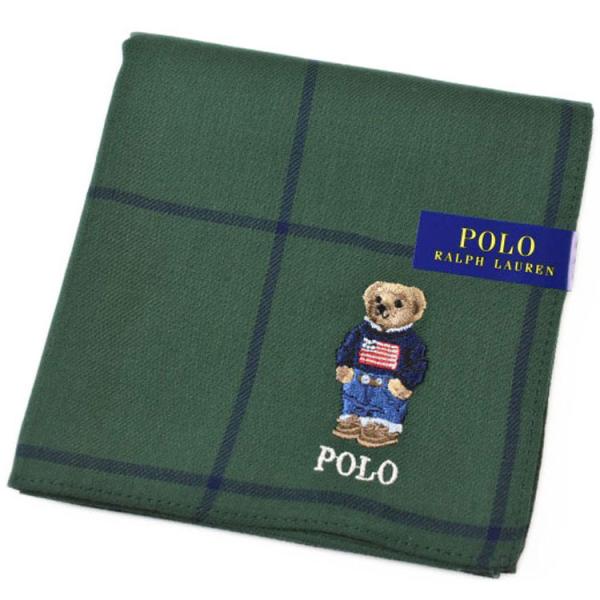 ポロ ラルフローレン ハンカチ 1枚 メンズ ブランド POLO Ralph Lauren グリーン  チェック ポロベア  ベア くま ロゴ ギフト