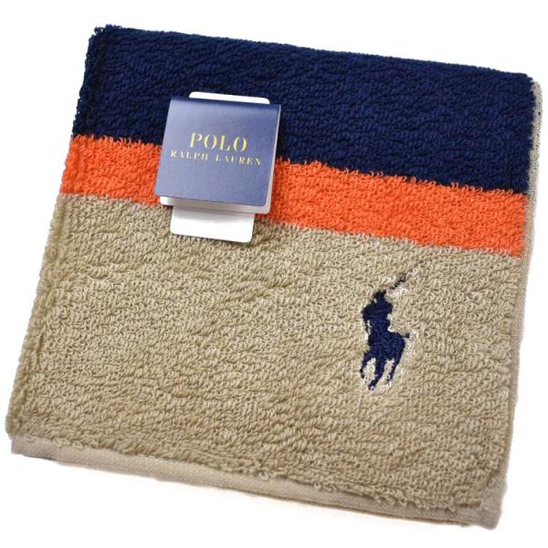 ポロ ラルフローレン タオルハンカチ 1枚 メンズ ブランド POLO Ralph Lauren ベージュ グリーン ネイビー オレンジ ボーダー ロゴ 男性 紳士 ハンドタオル