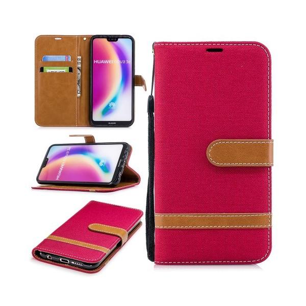 P20lite 手帳型 スマホケース ジーンズ柄　レッド