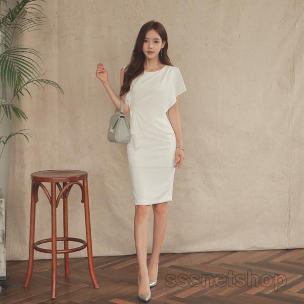 ノースリーブ ワンピース フリル スリム エレガント 無地 韓国 ワンピース レディース ミニ丈 タイトワンピ 千鳥柄 Aライン