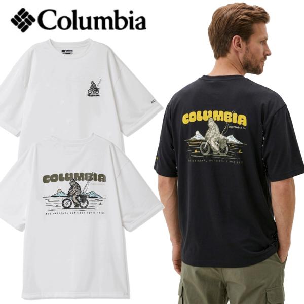 Columbia コロンビア シダートレイルバックグラフィックTシャツ AJ3185 メンズ レディース 半袖 ティーシャツ 白黒 雪男 バックプリント 快適 吸汗速乾
