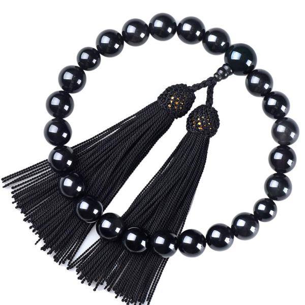 他サイト： 数珠 男性用 オニキス 正絹頭付房 メンズ 紳士用 数珠袋付きの商品画像