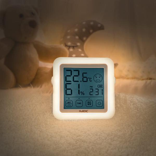 HuBDIC 目に優しい 授乳ライト 1台4役 温湿度計 USB充電式 時計 温度 湿度 LED