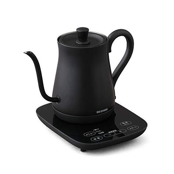 アイリスオーヤマ 電気ケトル ドリップケトル 600ml 9段階温度調節付 保温設定付 沸騰後自動電源OFF お手入れ簡単 ブラック IKEC600TB