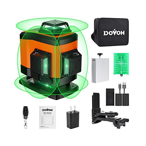 16ライン4x360°グリーンレーザー墨出し器 自動補正 高輝度 Type-C充電 受光器対応 K4-360G