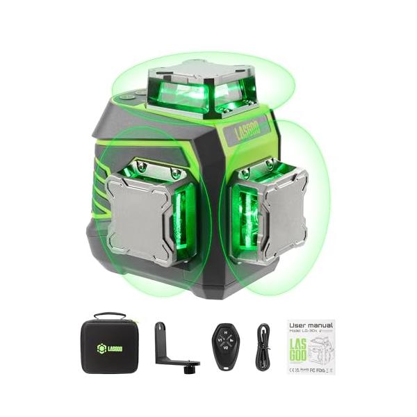 LasGoo LG-3Dx グリーンレーザー墨出し器 3x360°、3D 墨出し LasGoo LG-3Dx グリーンレーザー墨出し器 3x360°、3D 墨出し