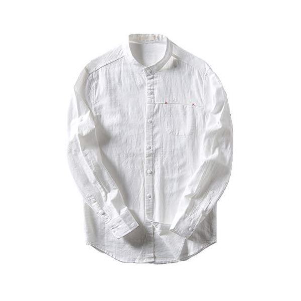 スタンドカラーリネンシャツ