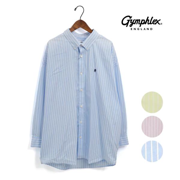 新品 25ss Gymphlex レギュラーカラータックシャツ ストライプ SALE！20%OFF】Gymphlex ジムフレックス ボタンダウン 半袖