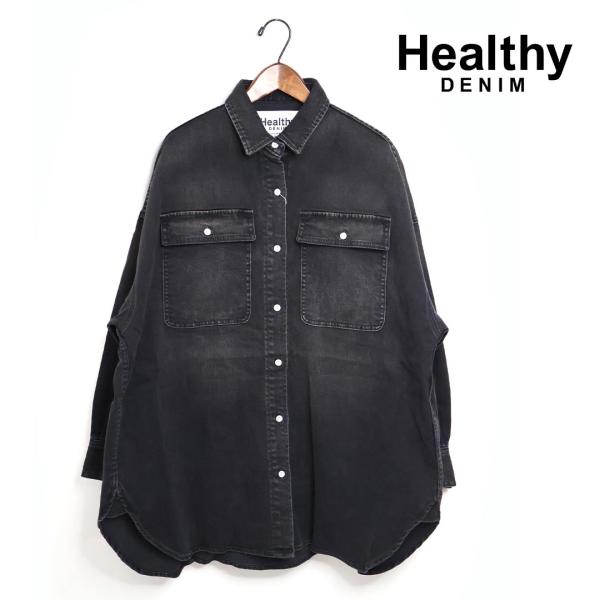 美品 ヘルシーデニム　Almond スーパービッグデニムシャツ　ブラックS Healthy denim（ヘルシーデニム） レディース Almond アーモンド