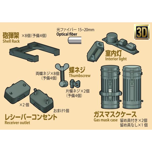 ナースホルンの砲弾庫内を中心にグレードアップさせる3Dパーツセット！！●88mm砲弾を固定する砲弾架（8個/予備4個）はロック、半ロック、開放時の状態を再現●レシーバーコンセント（3個）はコンセント穴、配線の接続部を再現●内1個はアバティー...