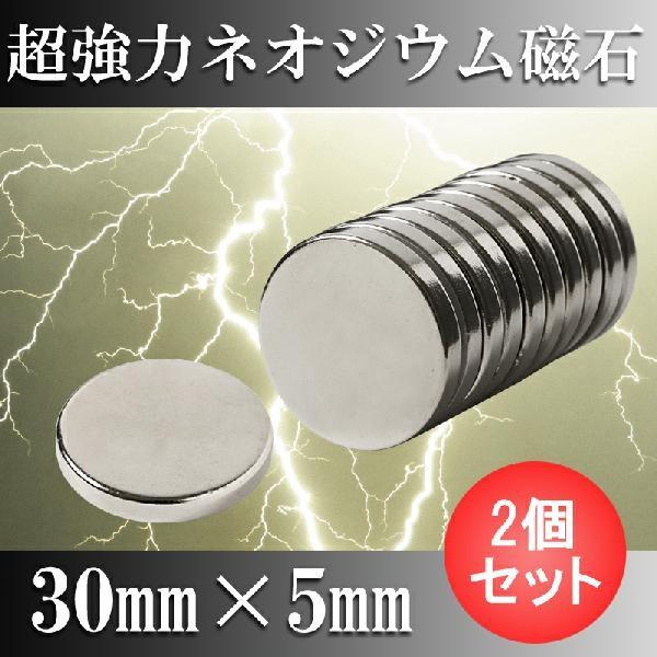ネオジム磁石 ネオジウム磁石 2個セット 30mm×5mm 丸型 超強力 マグネット ボタン型 N35
