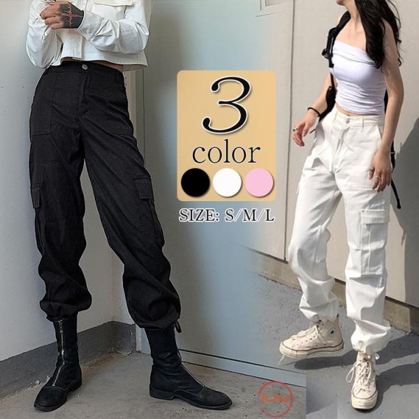 カーゴパンツ レディース ミリタリーパンツ カジュアル ワークパンツ ウエストゴム 黒 白 ピンク 母の日 Sls Sl Shop 通販 Yahoo ショッピング