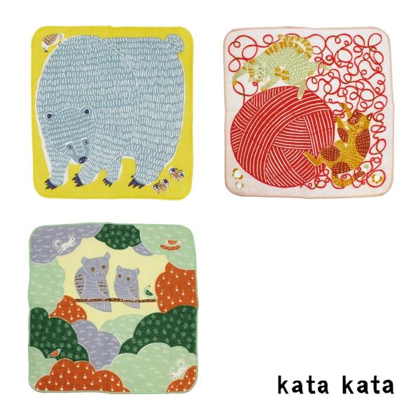 タオルハンカチ katakata くまととり ふくろう 猫と毛色 綿100％ ふわふわタオル 定形外郵便発送 【ホーム】 【生活雑貨】