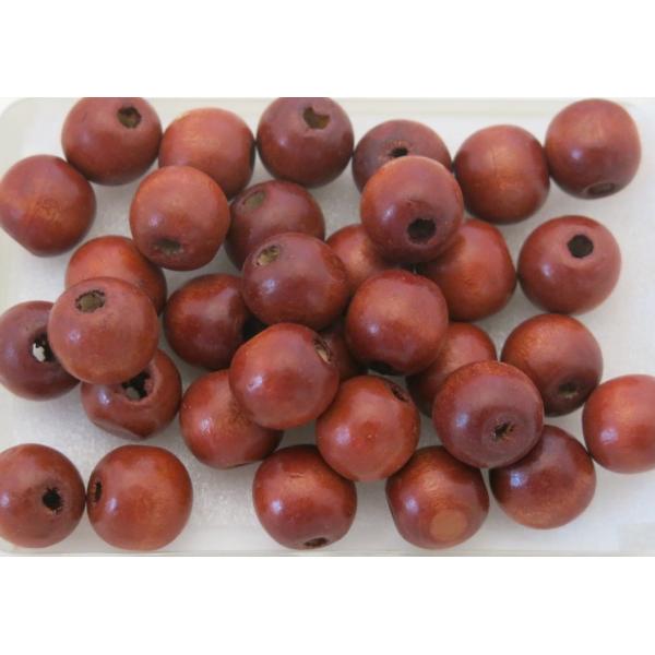 ウッドビーズ約13x14mmマル・ダークレッドブラウン2 約20個 23-DRB2