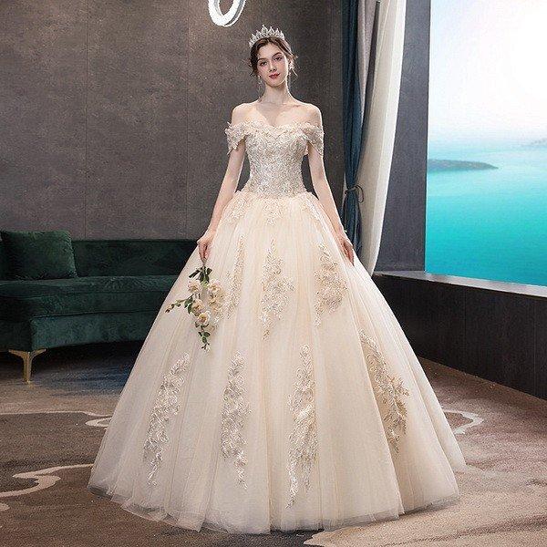 新入荷 ウェディングドレス 刺繍レース オフショルダー 花嫁ロングドレス 簡約 結婚式 露背 二次会 エレガント お呼ばれ 挙式 姫系hs51 s Hs51 ストア666 通販 Yahoo ショッピング