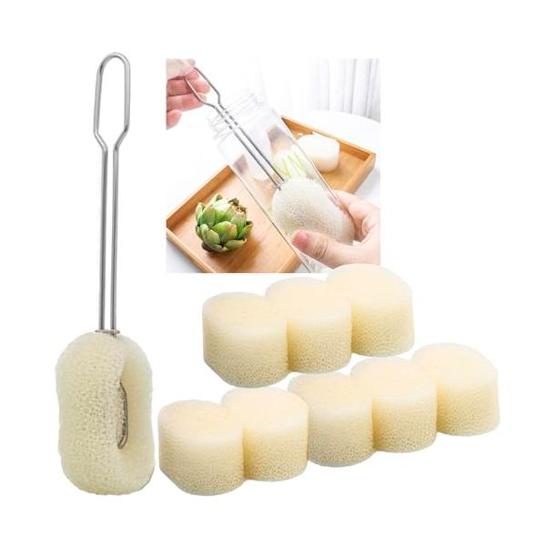 ボトル用ブラシ ロングサイズ 筒ボトル ロングボトム 食器清掃 食器洗い ボトル＆スポンジセット シルバー 本体1個 スポンジ9個
