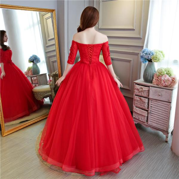 36 割引円高還元 ウェディングドレスカラードレス赤演奏会袖あり安いパーティードレス披露宴オフショルダー ワンピース ドレス レディース服 Coyoterungolf Com