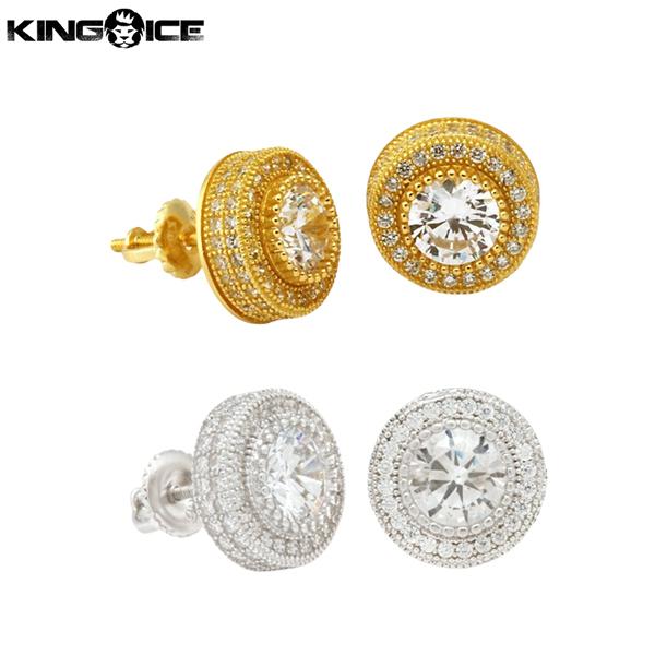 KINGICE キングアイスリング ピアス ゴールド 適度な存在感の6mmストーン! シルバー925 表面14Kゴールド