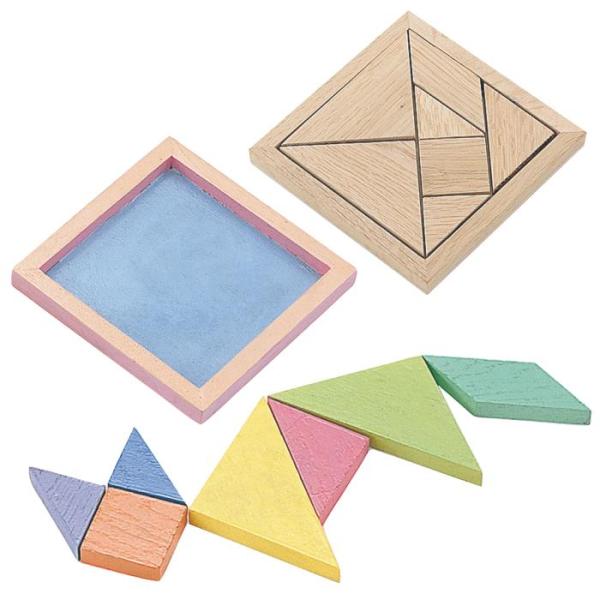 組み合わせて、いろいろな形をつくれるタングラムパズルです。動物や乗り物の形を作ったり、さまざまな遊び方ができます。発想力や図形感覚、集中力を養えます。無着色なので、着色してオリジナルのパズルをつくることができます。商品サイズ120×120×...