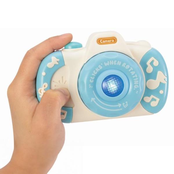 シャッターボタンを押すと音楽が複数鳴って、光るカメラ型のおもちゃです。シャッターボタンを押すとレンズ部分がフラッシュしながらメロディが流れます。さらにシャッターボタンを押すと、メロディが切り替わります。レンズ部分は、回すとカチカチ音が鳴りま...