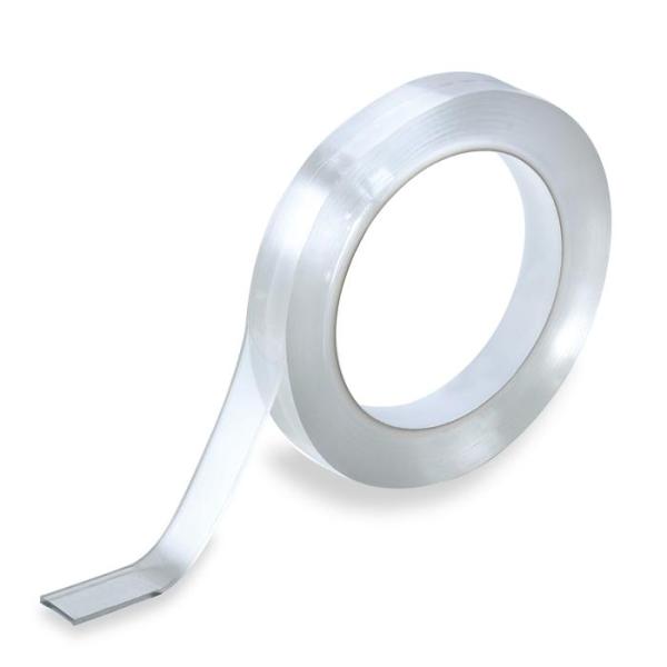 自由に貼ってはがせる両面テープです。きれいに剥がせるので、小物や置物、家具の固定に最適です。好きなサイズにカットできます。両面粘着。超強力で高透明。再利用の際は、水またはぬるま湯で洗うだけ！使用に適した面：ガラス・木製品( 表面がなめらかな...