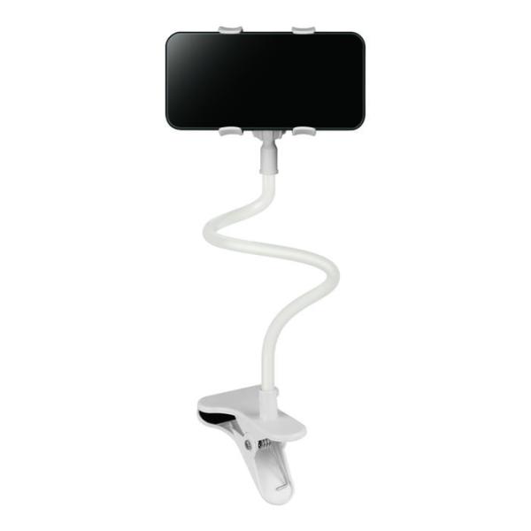 クリップをお使いのデスクに挟むことで手ぶらで動画を視聴できるスマホホルダーです。フレキシブルアームで、角度も自由自在です。スマホクリップ対応サイズ：最大約9cm　耐荷重：約330g　アーム長：約53cm　設置クリップ対応サイズ：最大約5cm...
