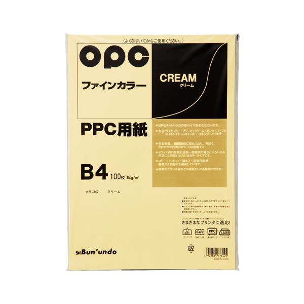 文運堂ファインカラーＰＰＣ　Ｂ４　１００枚入カラー342 クリーム●規格：Ｂ４判●坪量：６４ｇ／ｍ２●四六判換算：５５ｋｇ●紙厚：０．０９ｍｍ