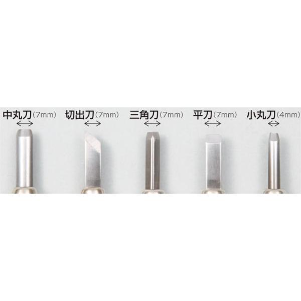 商品サイズ中丸刀：7ｍｍ、切出刀：7ｍｍ、三角刀：7ｍｍ、平刀：7ｍｍ、小丸刀：4ｍｍセット内容中丸刀、切出刀、三角刀、平刀、小丸刀（紙箱入）