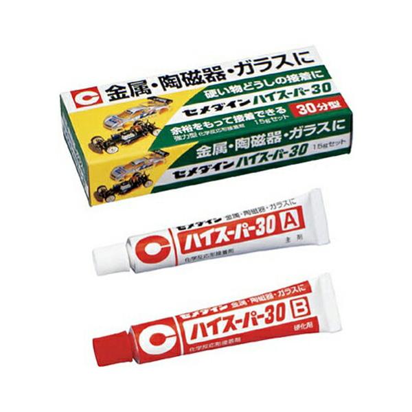 セメダイン ハイスーパー３０　１５ｇセット CA-191商品スペック●容量：１５ｇ●硬化開始時間：約３０分間●成分：エポキシ樹脂●ヘラ１枚付※仕様変更で商品画像と異なる場合があります。ご了承ください。