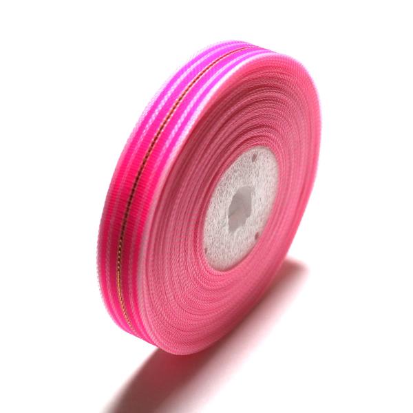 パールリボン １２ミリ幅 約３０ｍ巻き ゴールドライン入り ピンク