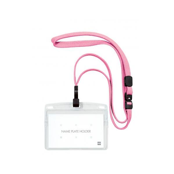 チャック付ケースで紛失を防ぐフック式吊り下げ名札●　名刺サイズのカードを収納できるチャック付ソフトケース名札●　紐のカラーが多彩。スタンダードカラーとフレッシュカラー　　この商品のひもカラー：フレッシュピンク●　サイズ：７９×１０３ミリ●　...