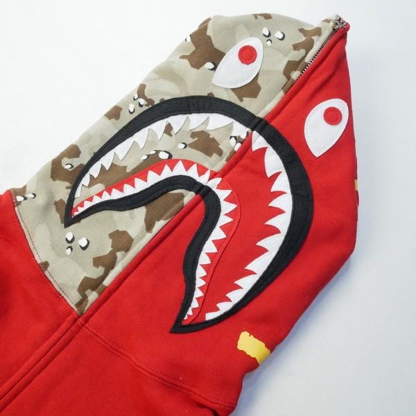 ア ベイシング エイプ A Bathing Ape Stussy 13aw Ill Collaboration Shark Zip Hoodie シャークパーカー 赤 Size M 中古品 ほぼ新品 中古 Www Acaws Ca