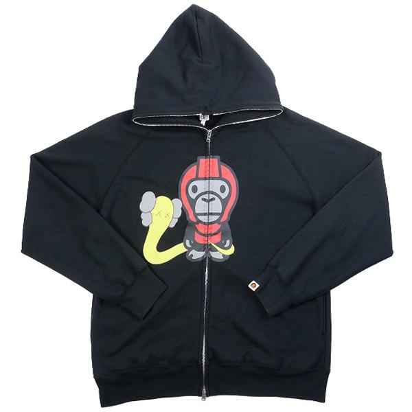 A BATHING APE ×KAWS カウズ ソルジャーマイロジップパーカー 黒 Size