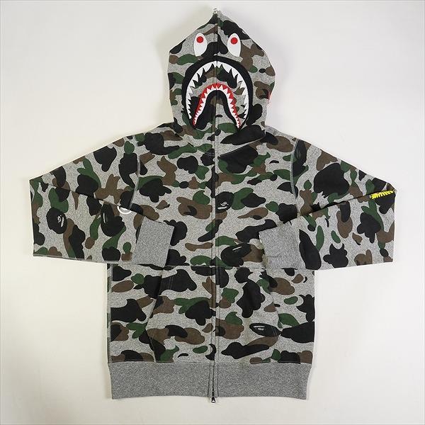 A BATHING APE 15AW HEATHER GRAY CAMO SHARK FULL ZIP HOODIE 